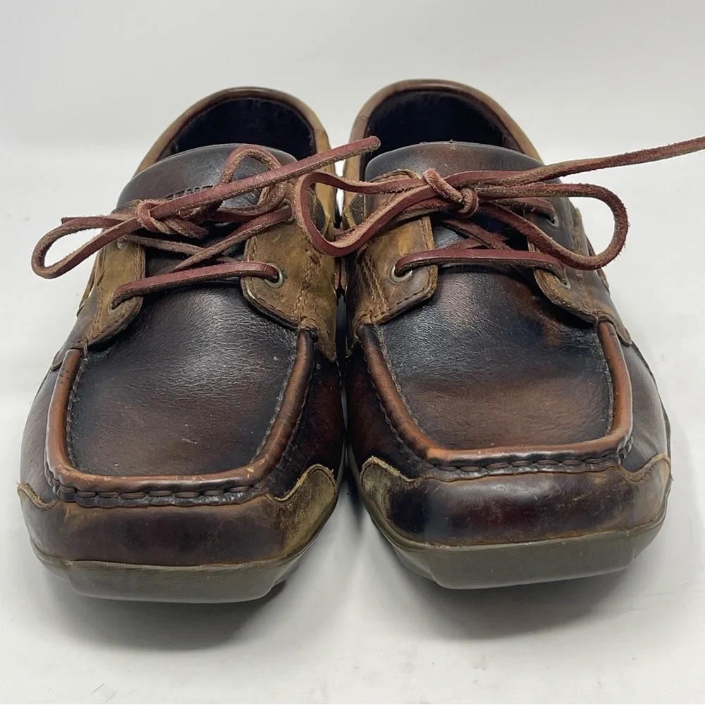 Skechers Boat Deck Shoes Mens 8 Brown Leather Casual 2 Eye Driving Moc Toe